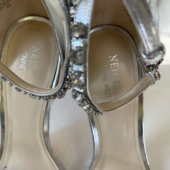 Nine West Engaged silver ankle strap platform sandals with Rhinestones … - Picture 8 of 16